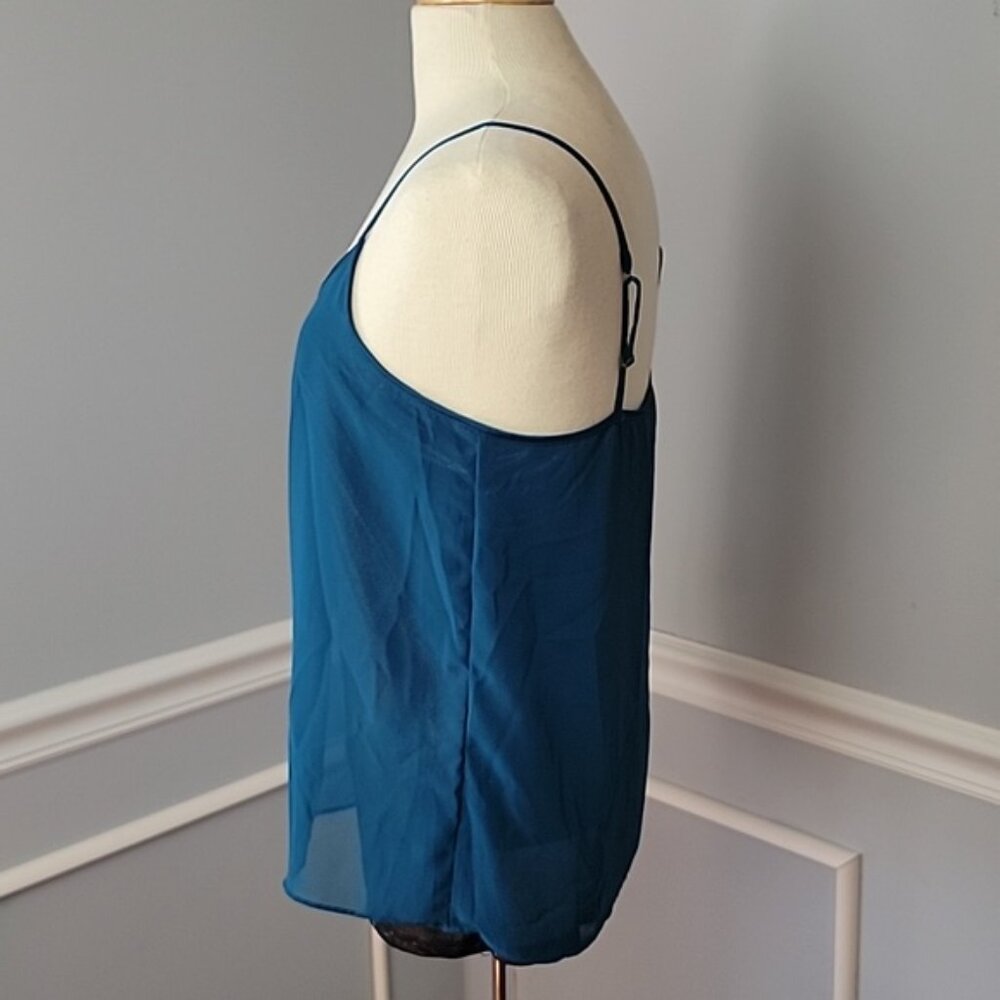 EXPRESS NeW Teal Black Silver Sparkle Glitter Underlay Flowy Ruched Cami Top XS - Picture 2 of 7